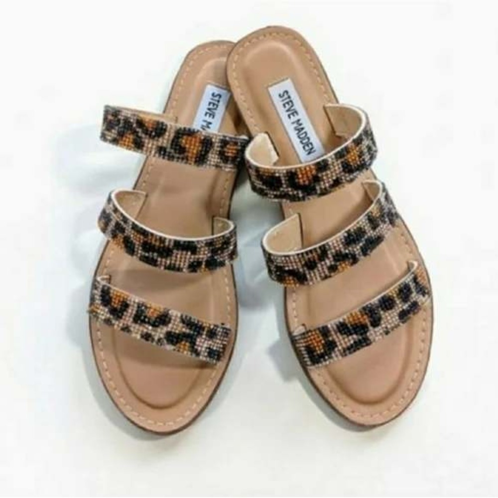 Steve Madden Animal Print Malise Leopard Crystal Sandals‎ Size 8.5 M